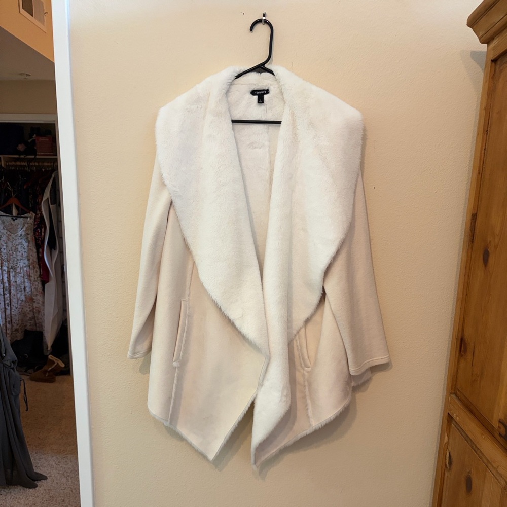 Torrid Cream Faux Fur Coat
